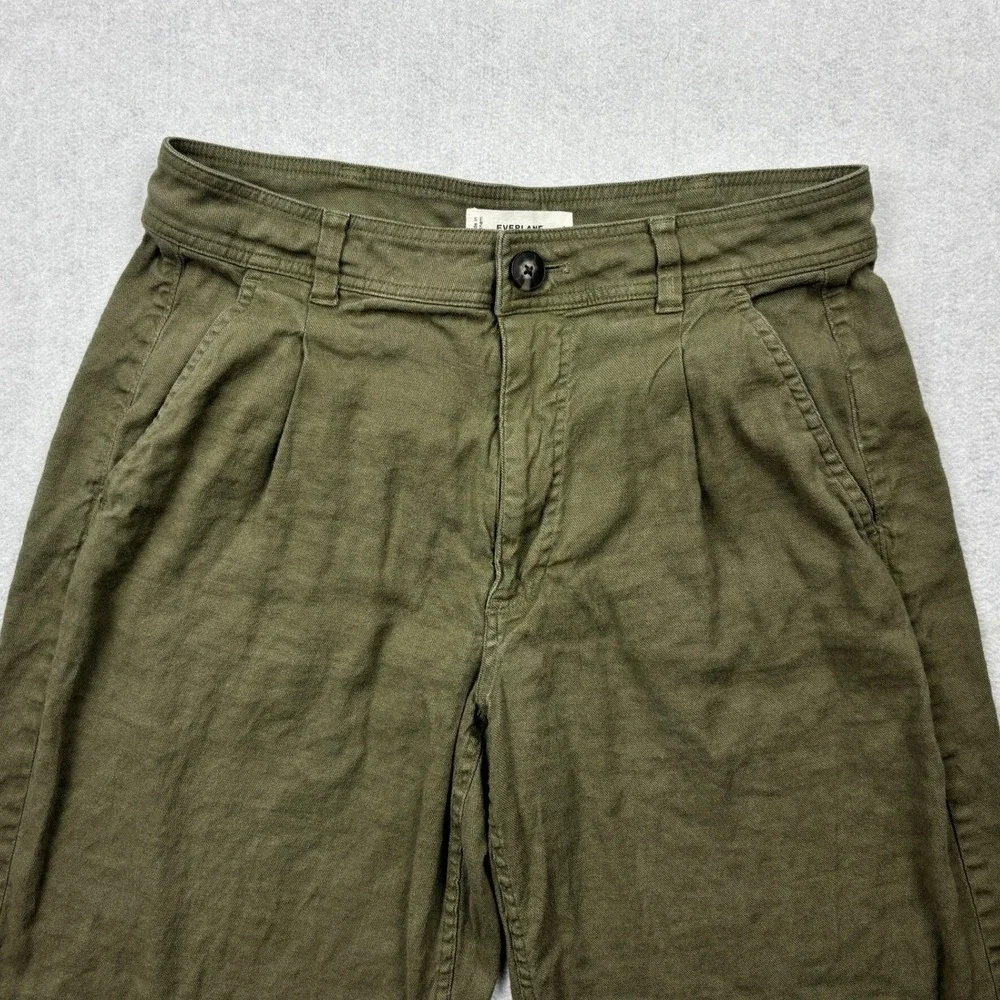 Everlane Pants Womens 6 Green Linen Pleated Curve Barrel Trousers European Flax